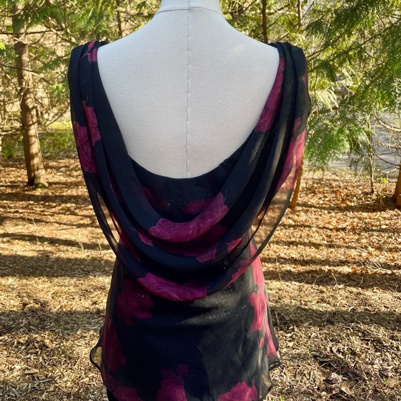 Rose Cowl Neck Blouse Sheer Tank Top by Jessica Howard Vintage Y2K Sequin Lined - Picture 8 of 14